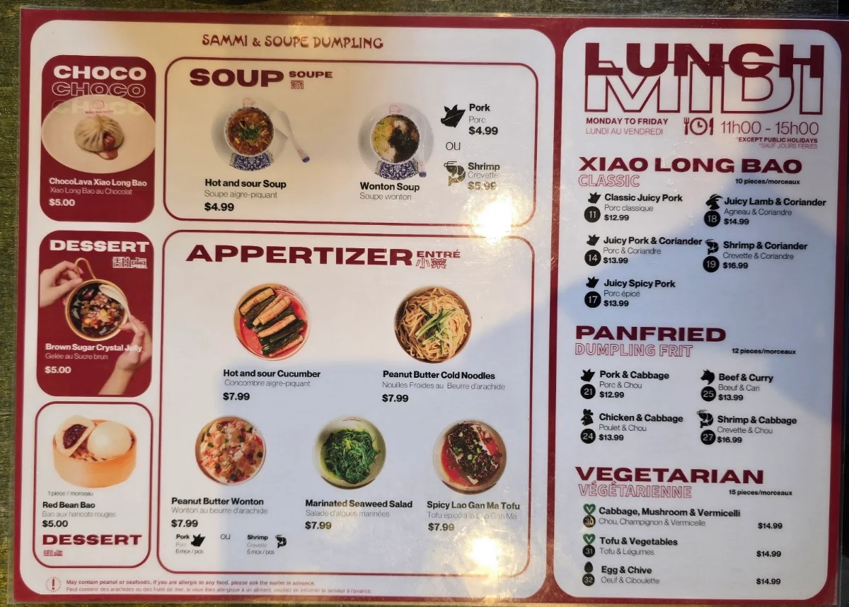 Menu, Sammi & Soupe Dumpling