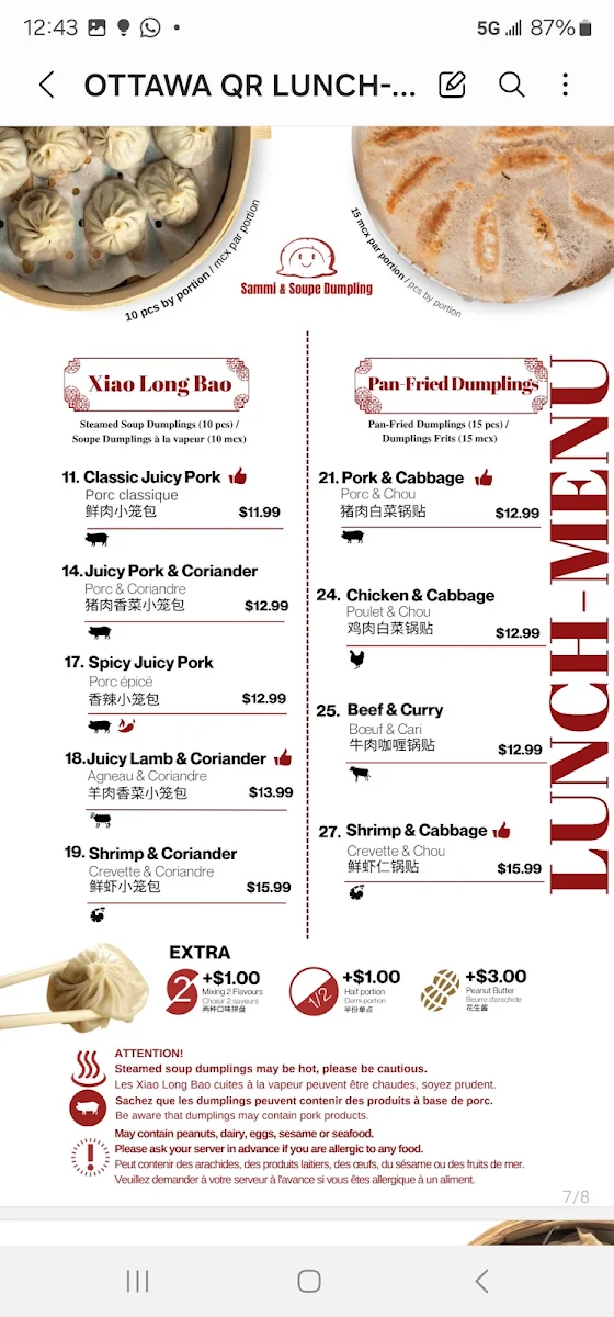 Menu, Sammi & Soupe Dumpling