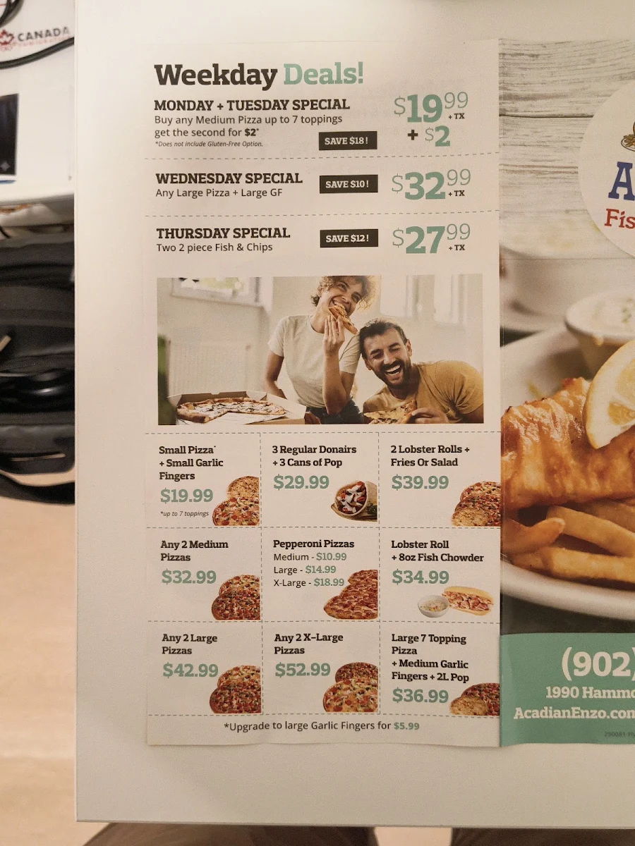 Menu, Acadian Fish and Chips & Enzo Pizzeria - Hammonds Plains