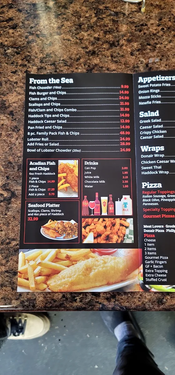 Menu, Acadian Fish and Chips & Enzo Pizzeria - Hammonds Plains