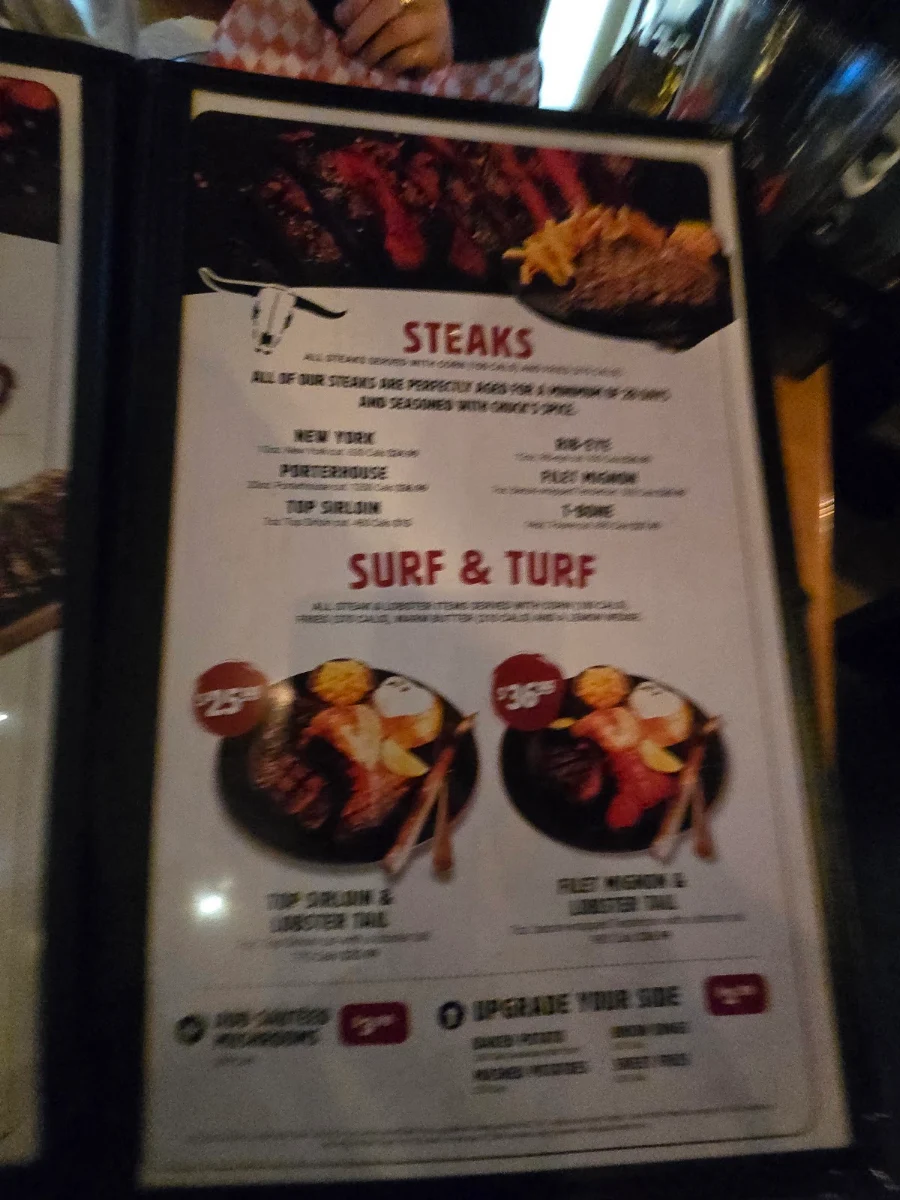 Menu, Chuck’s Roadhouse Bar and Grill
