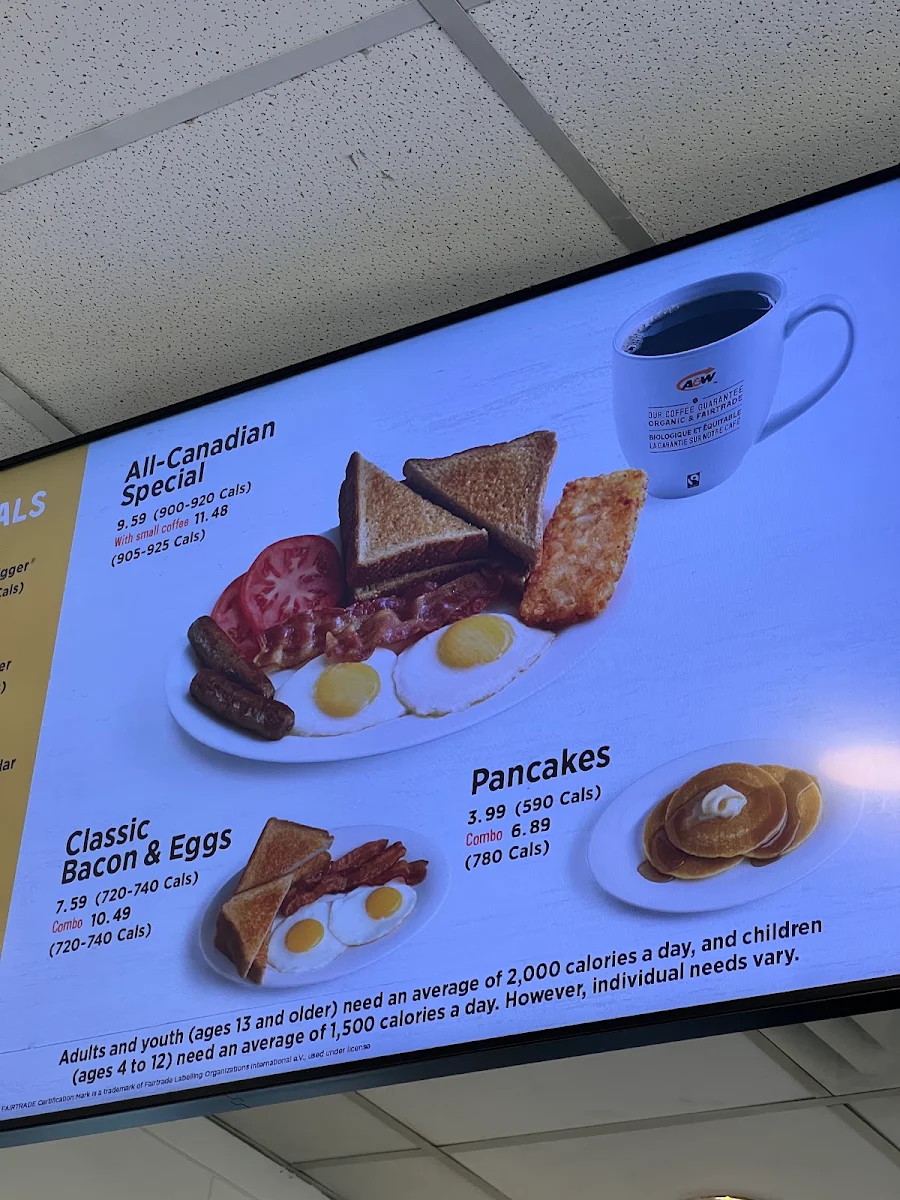 Menu, A&W Canada