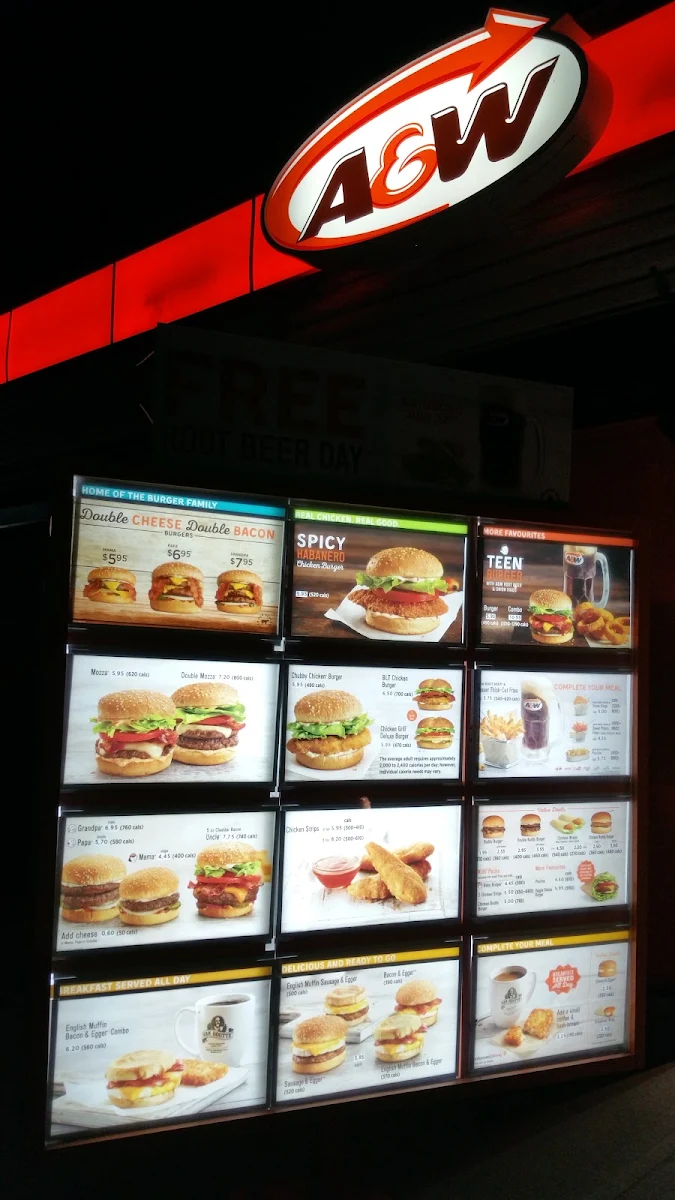Menu, A&W Canada