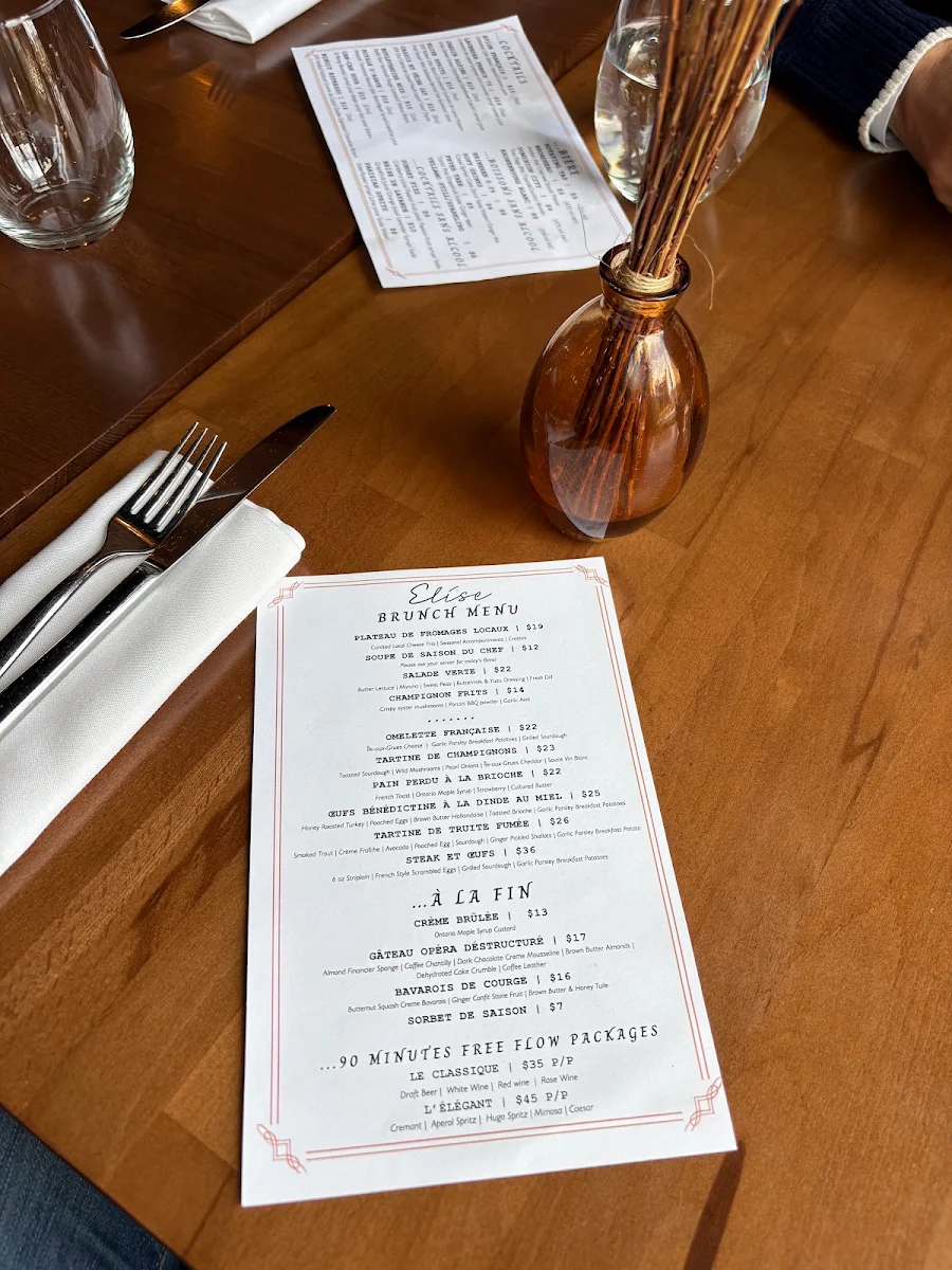Menu, Elise Restaurant