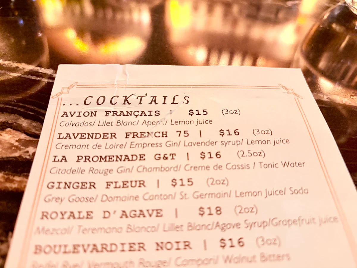 Menu, Elise Restaurant
