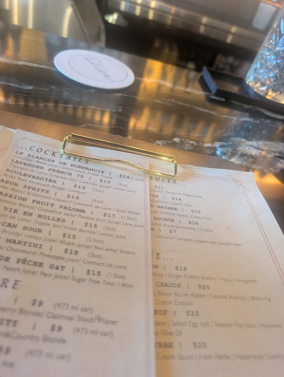 Menu, Elise Restaurant