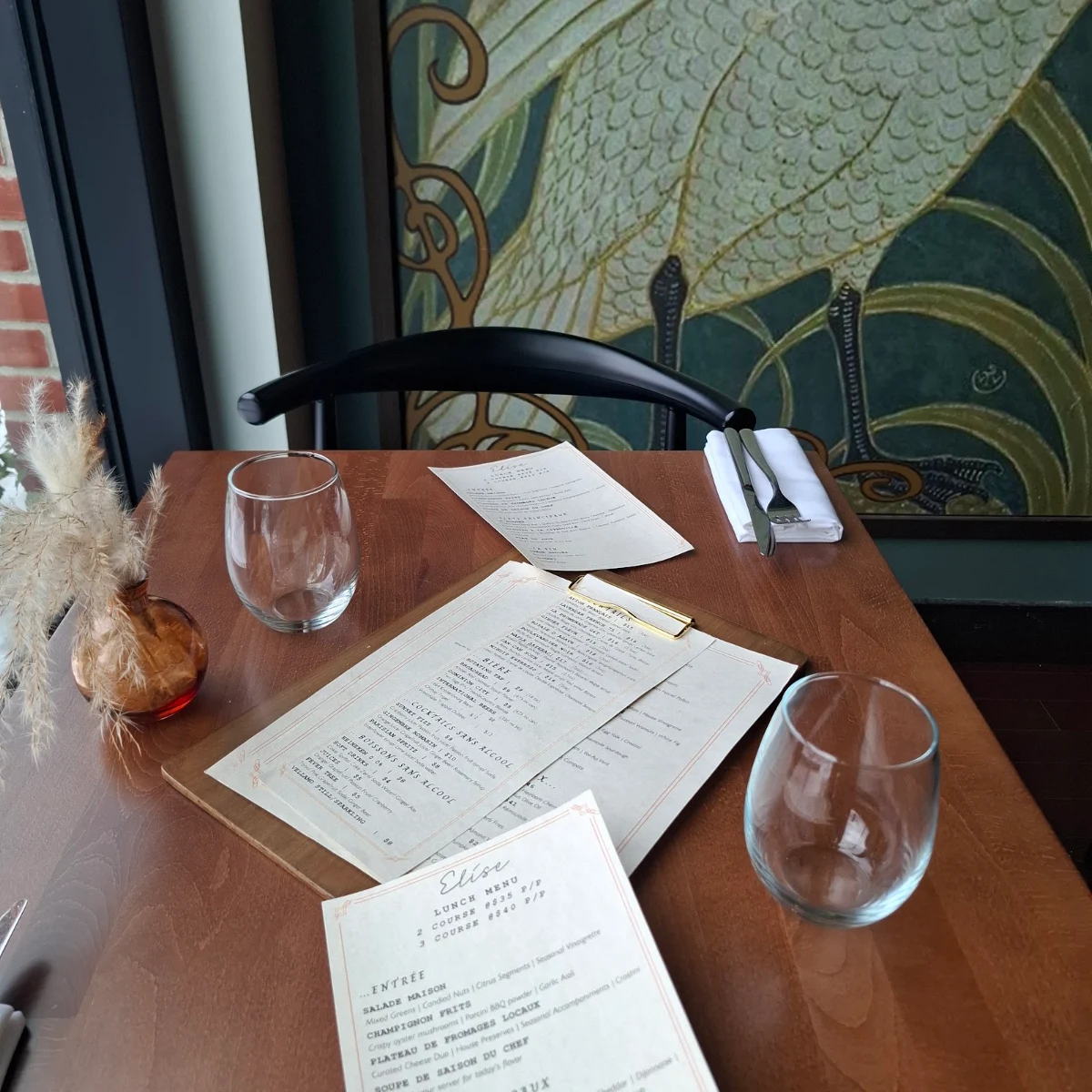 Menu, Elise Restaurant