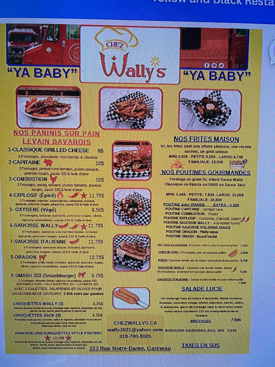 Menu, Chez Wally's