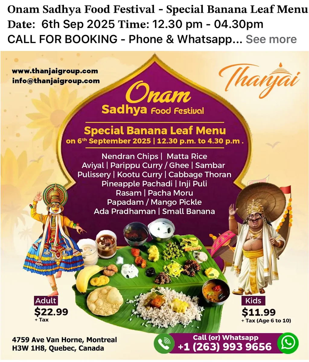 Menu, Thanjai Restaurant