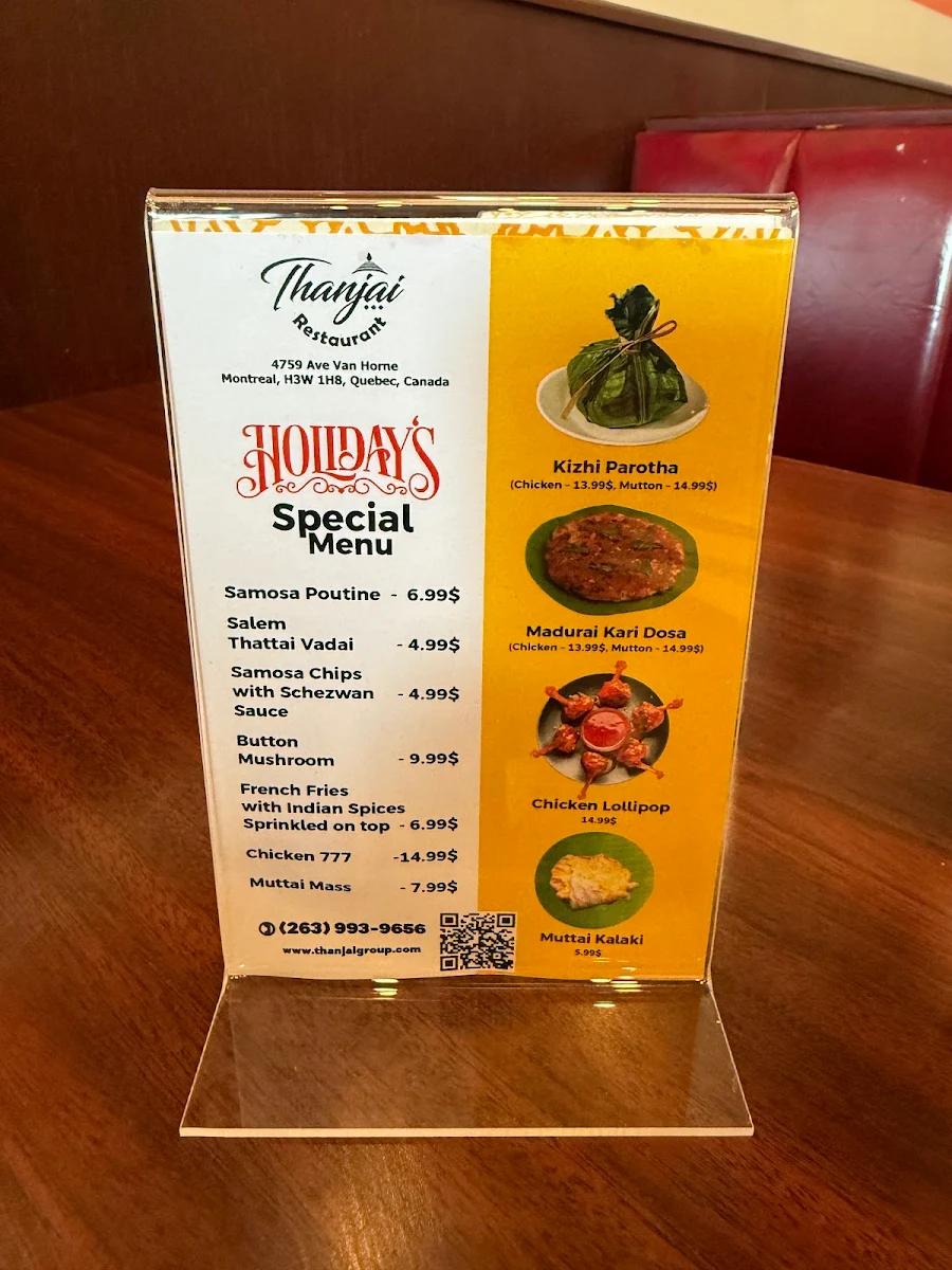 Menu, Thanjai Restaurant