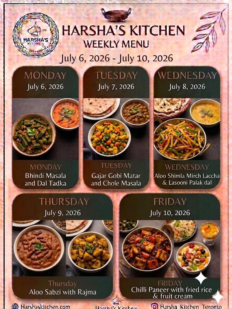 Menu, Harsha's Kitchen Toronto