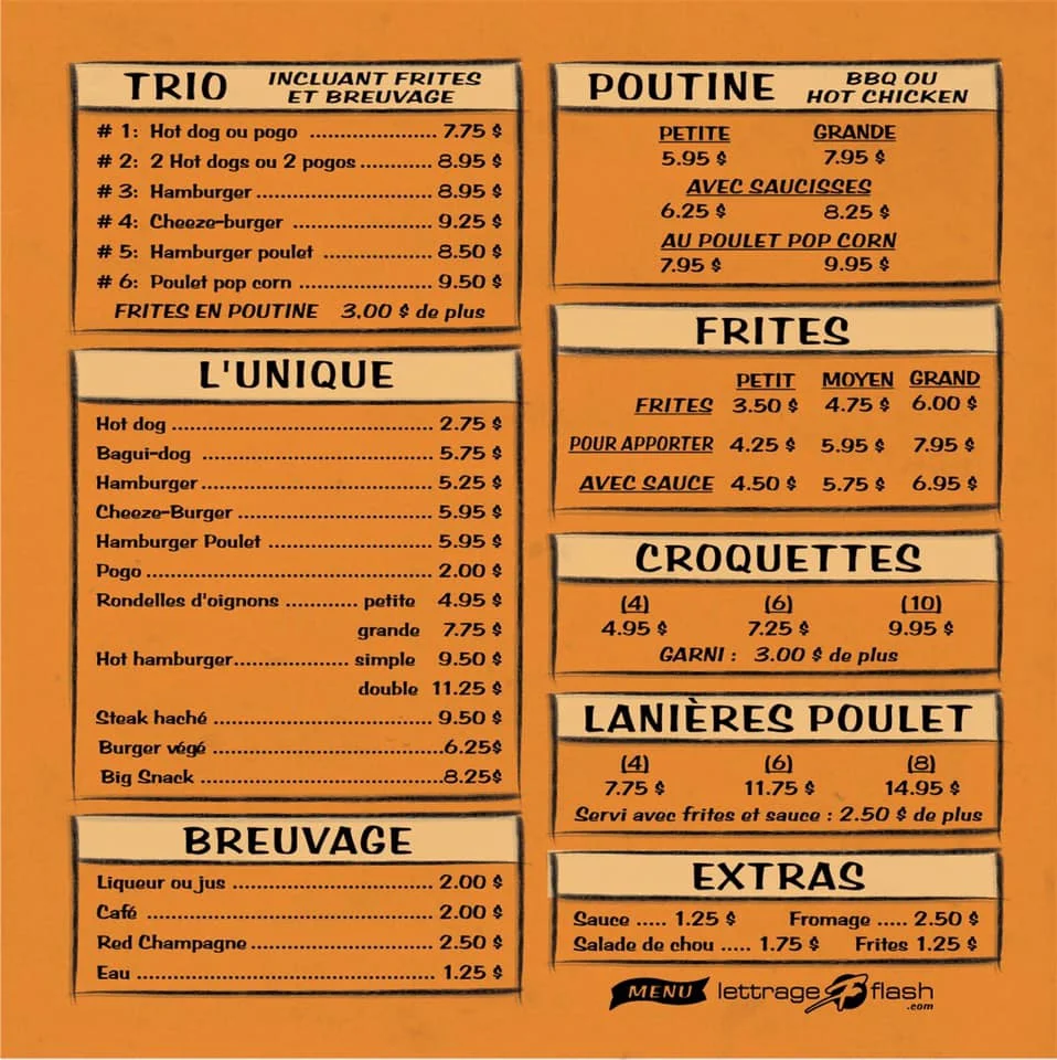 Menu, Cabane à Patates