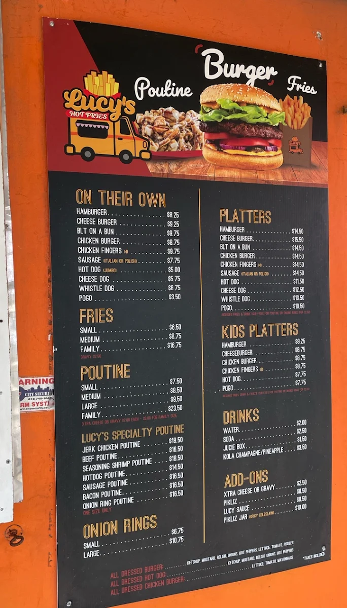 Menu, Lucy’s Hot Fries