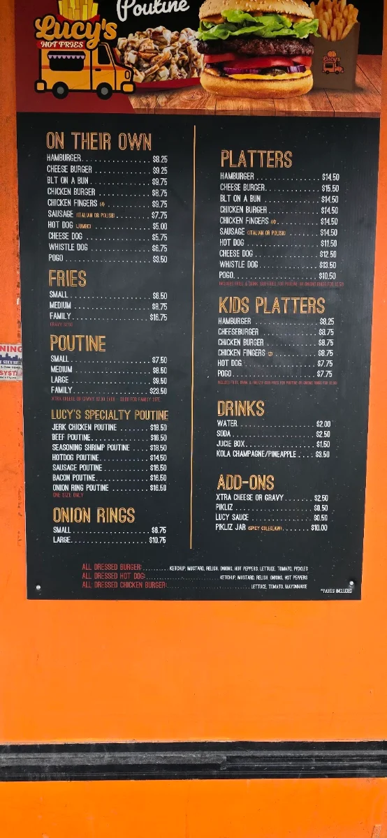Menu, Lucy’s Hot Fries