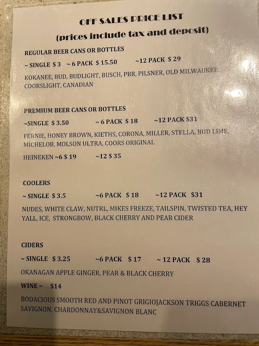 Menu, The Marysville Pub
