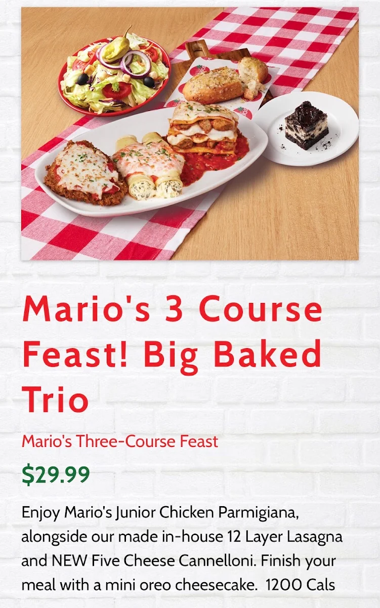 Menu, East Side Mario's