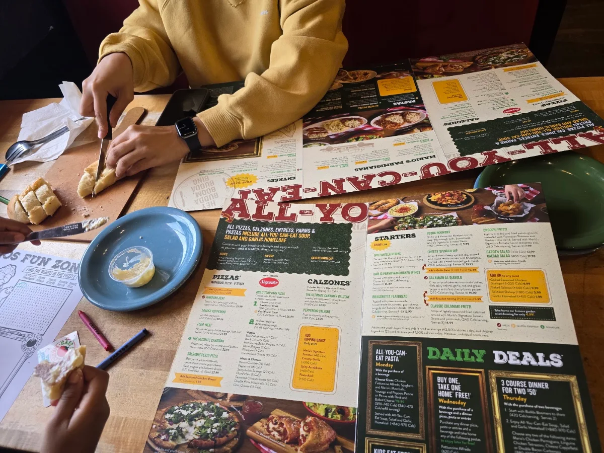 Menu, East Side Mario's