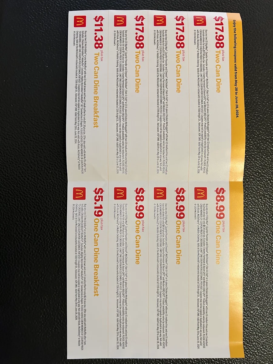 Menu, McDonald's