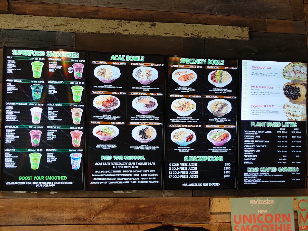 Menu, Revitasize - Markham