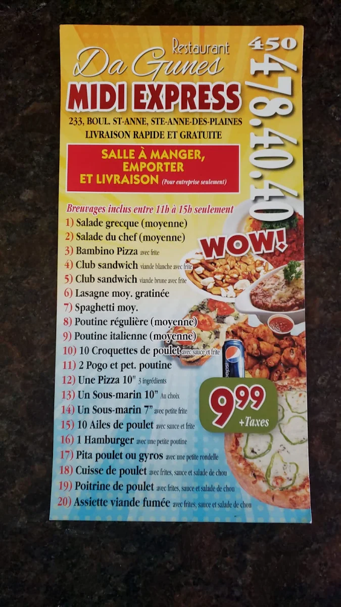 Menu, Restaurant Da Gunes