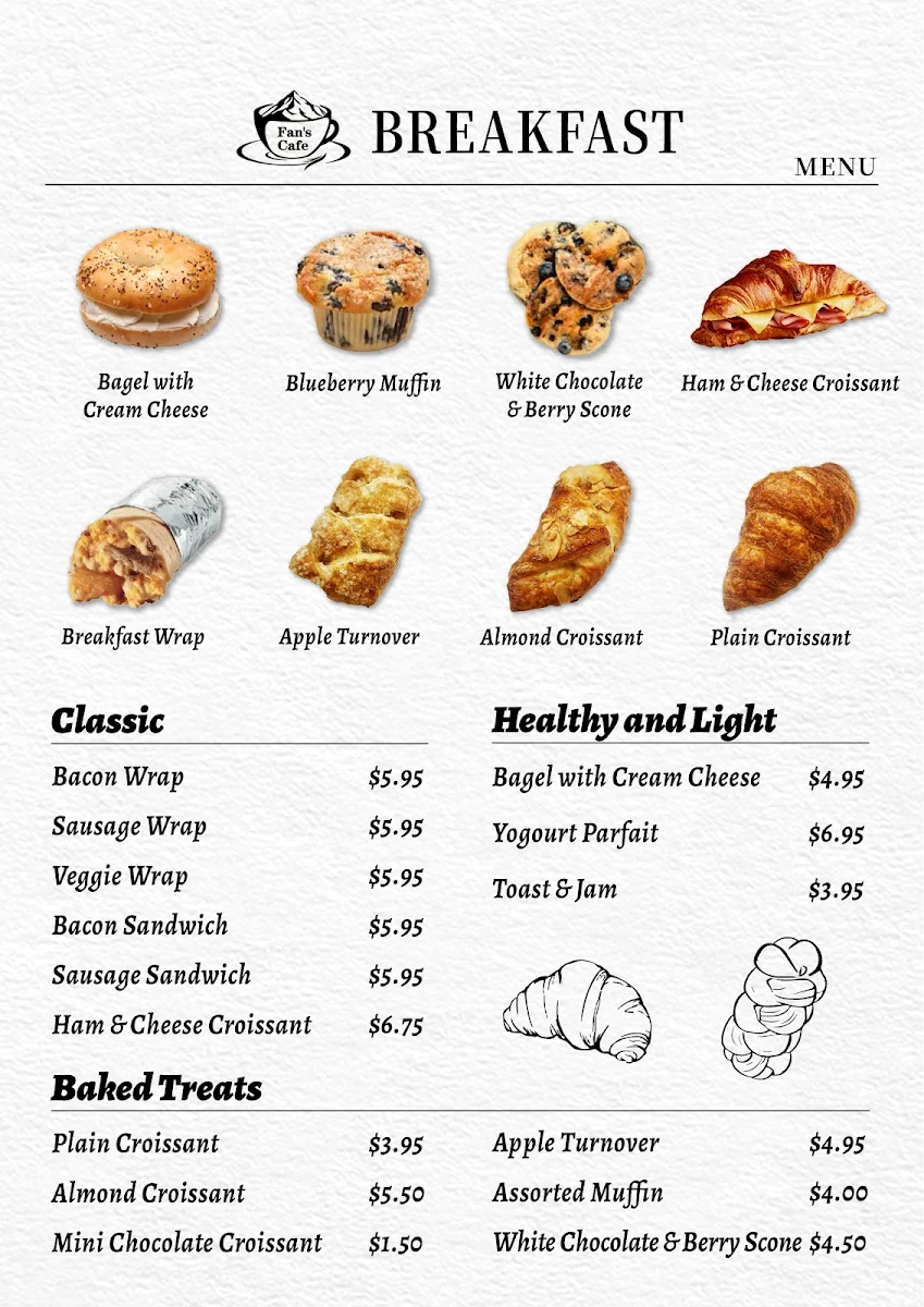 Menu, Fan’s Cafe