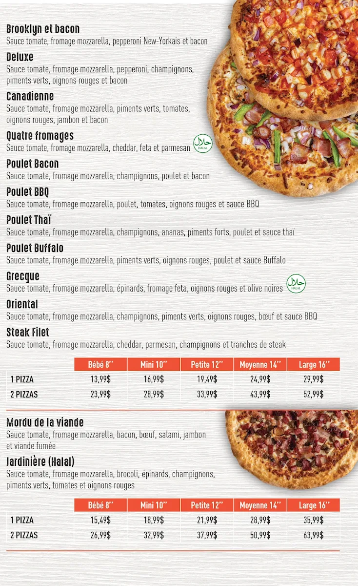 Menu, Urbaine Pizza (2 Pour 1 Pizzas)