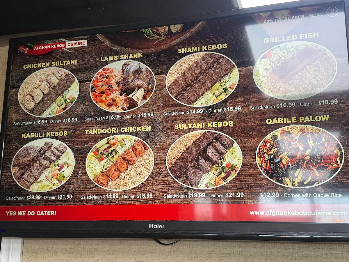 Menu, Afghan Kebob Cuisine & Catering Services