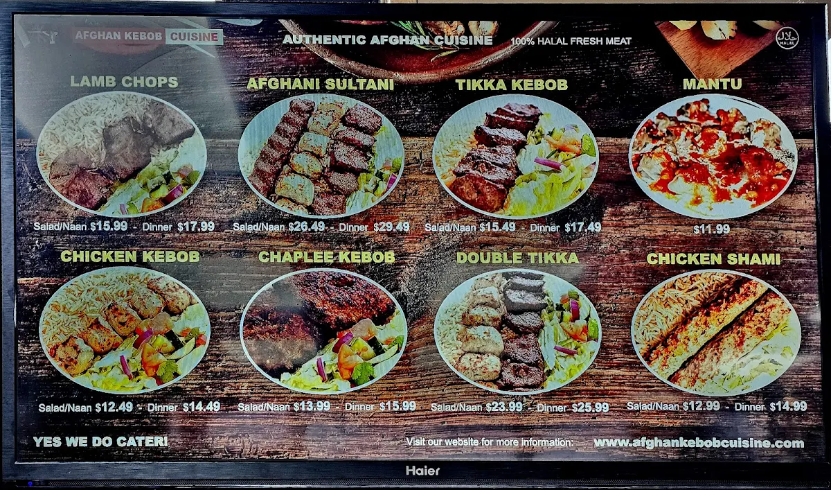 Menu, Afghan Kebob Cuisine & Catering Services