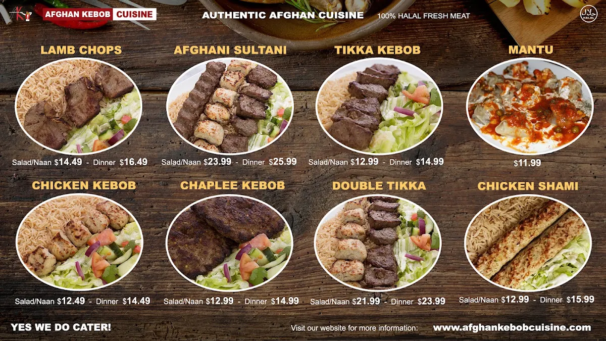 Menu, Afghan Kebob Cuisine & Catering Services