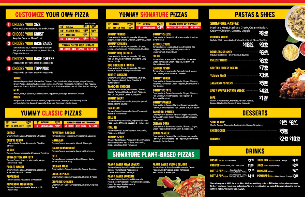 Menu, Yummyslice Pizza