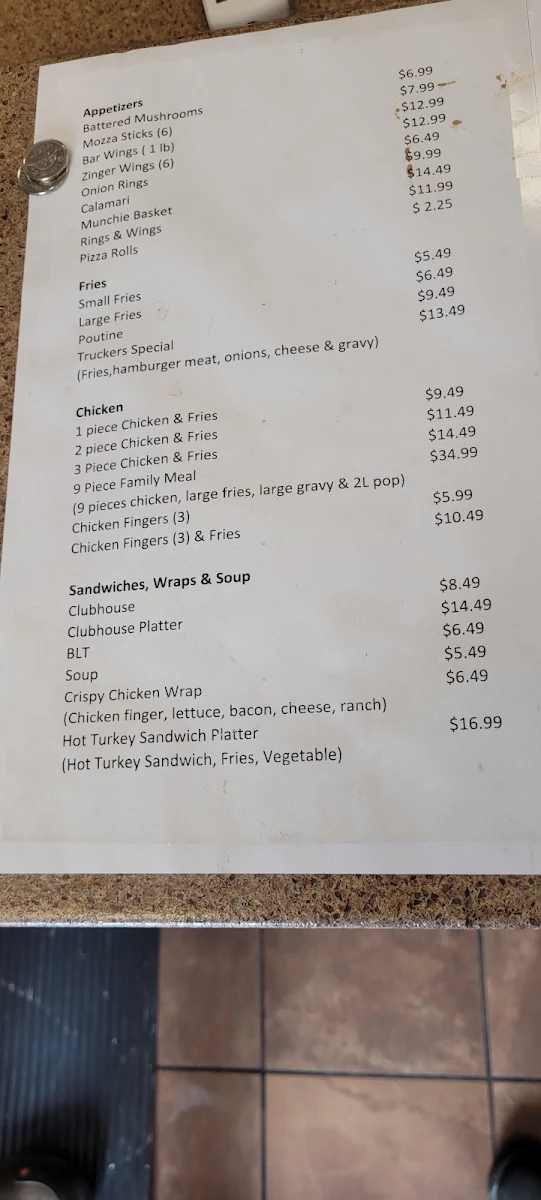 Menu, Dunrovin Take Out