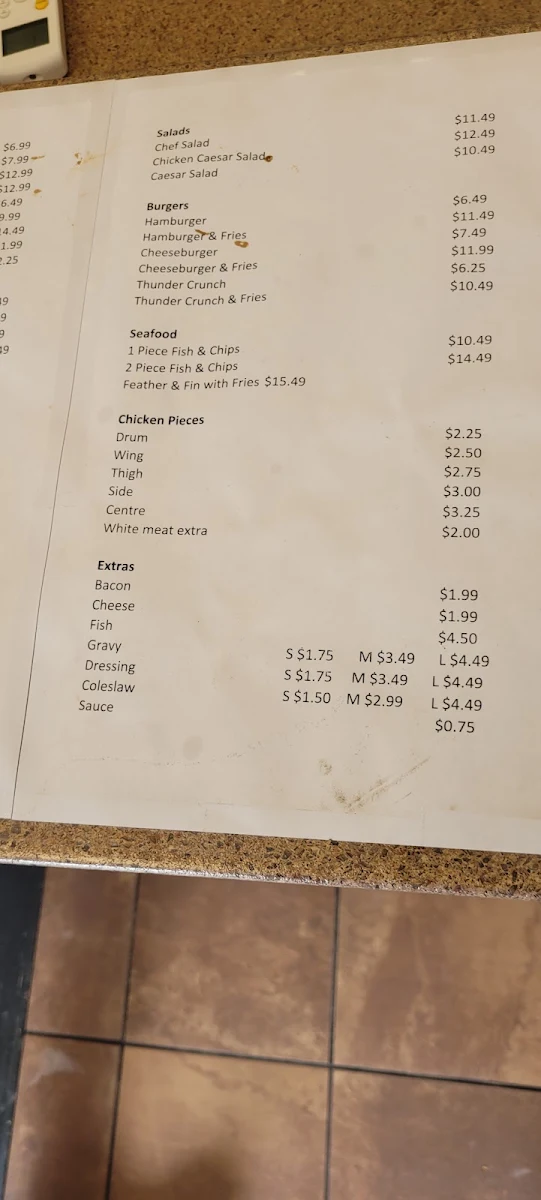 Menu, Dunrovin Take Out