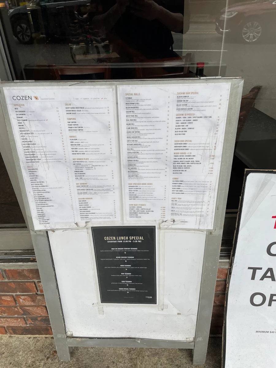 Menu, Cozen Japanese Cuisine