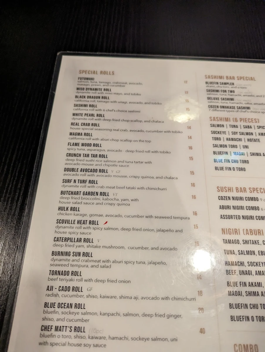 Menu, Cozen Japanese Cuisine