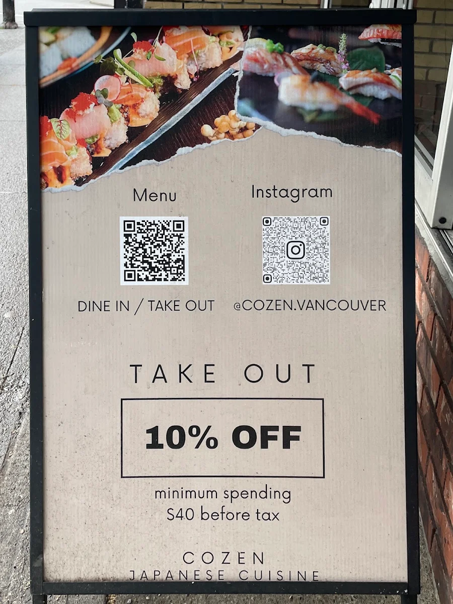 Menu, Cozen Japanese Cuisine