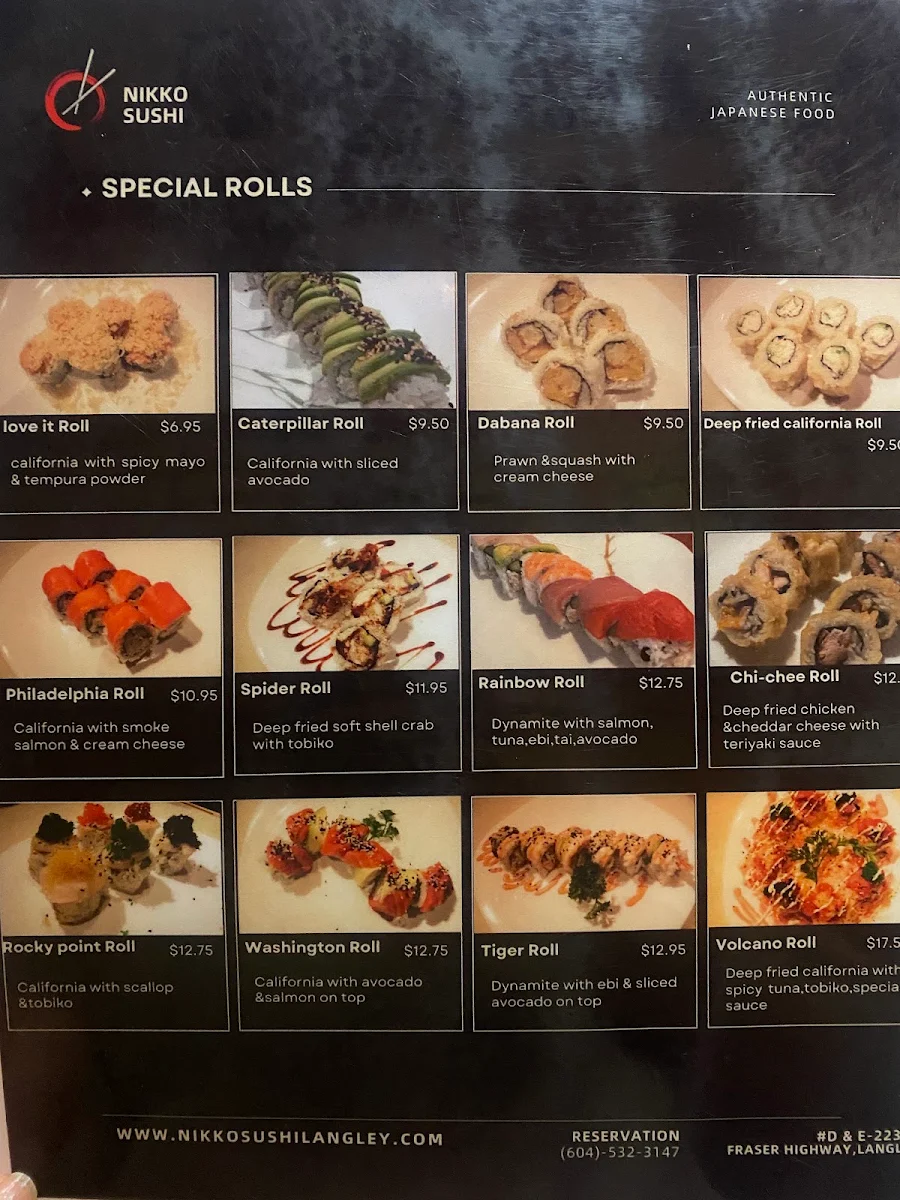 Menu, Nikko Sushi