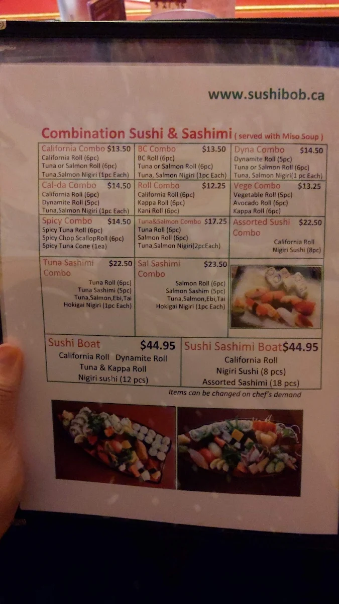 Menu, Nikko Sushi