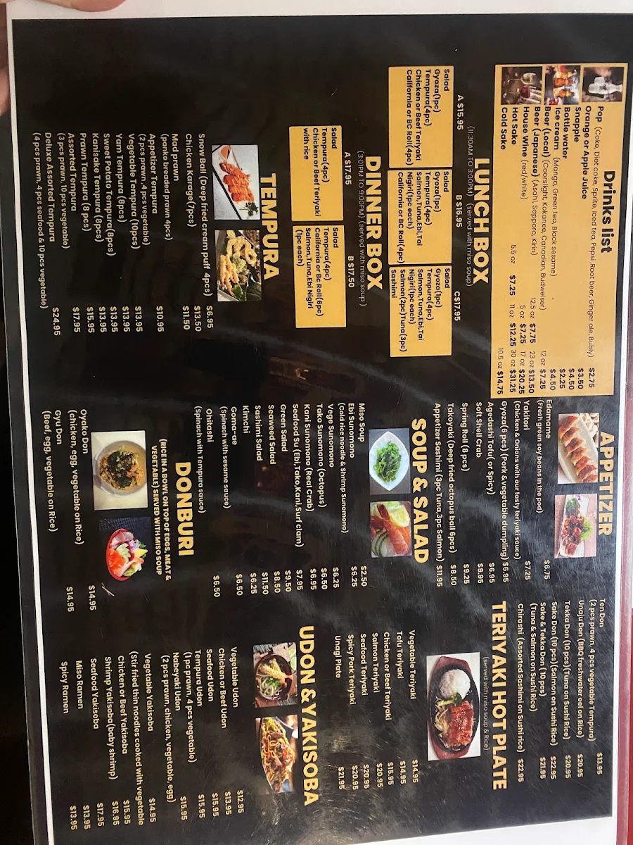 Menu, Nikko Sushi