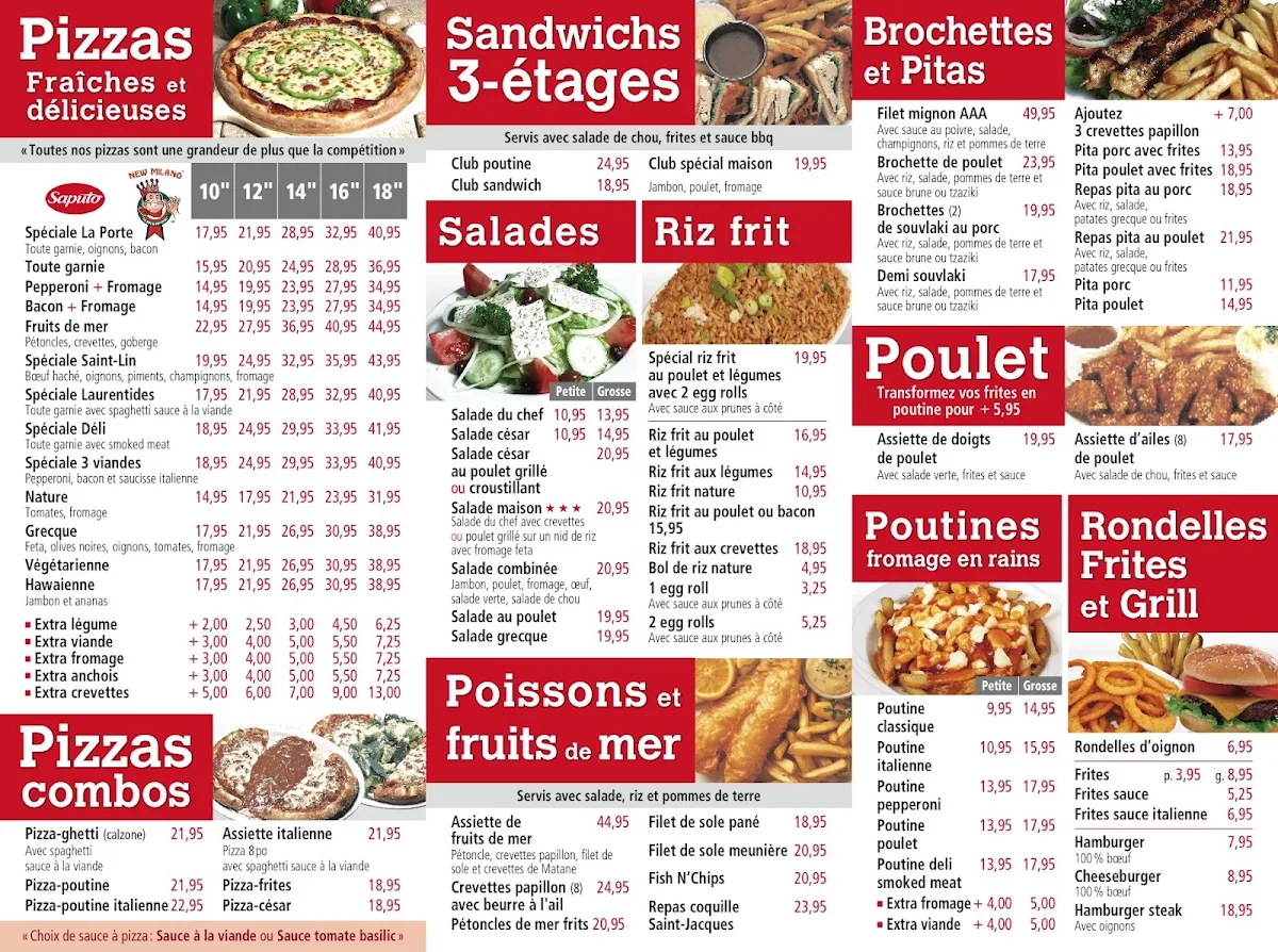 Menu, Restaurant la Porte des Laurentides