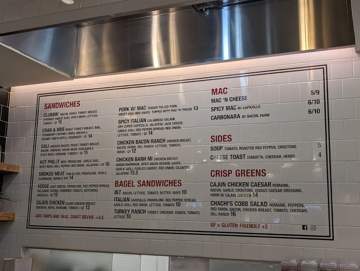 Menu, Chachi's Southgate Centre