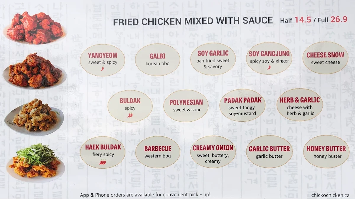 Menu, Chicko Chicken: 812 Kingsway Vancouver (Fraser St. & Knight St)