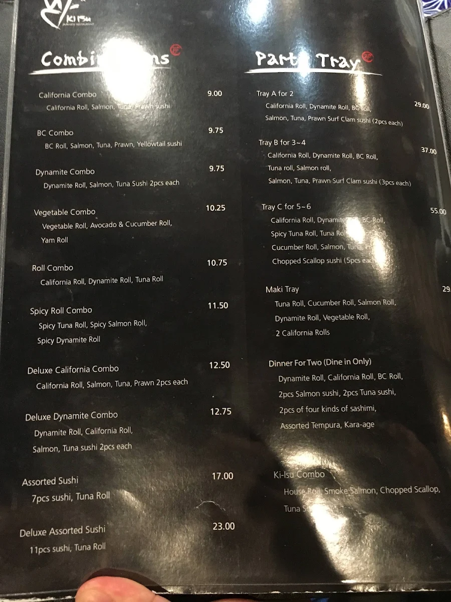 Menu, Ki Isu Japanese Restaurant