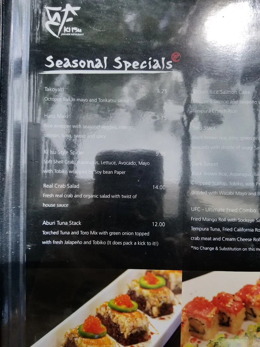 Menu, Ki Isu Japanese Restaurant