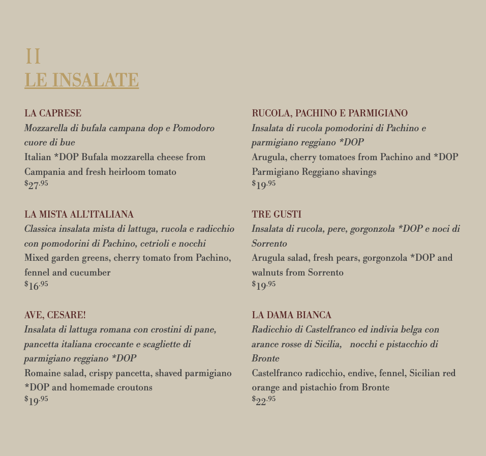 Menu, Ristorante Sotto Sotto