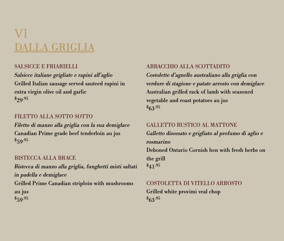 Menu, Ristorante Sotto Sotto