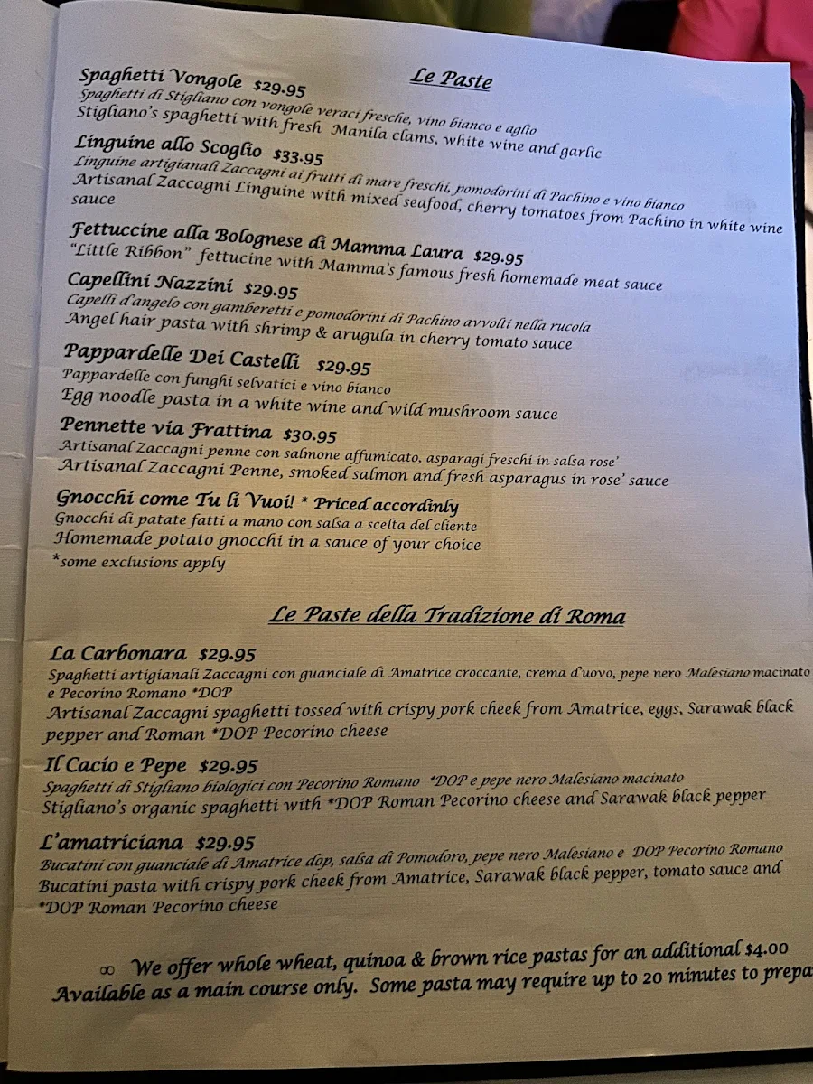 Menu, Ristorante Sotto Sotto