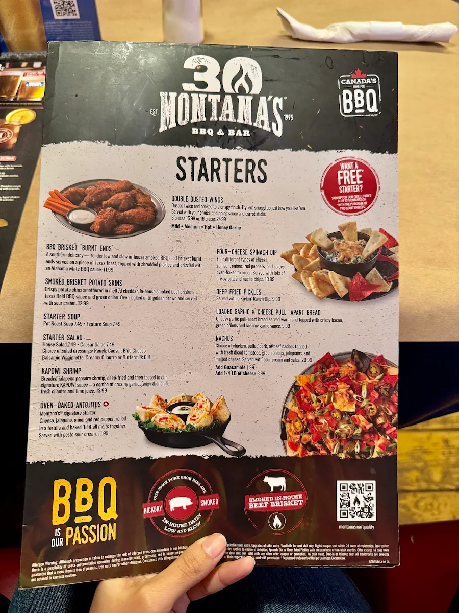 Menu, Montana’s BBQ & Bar