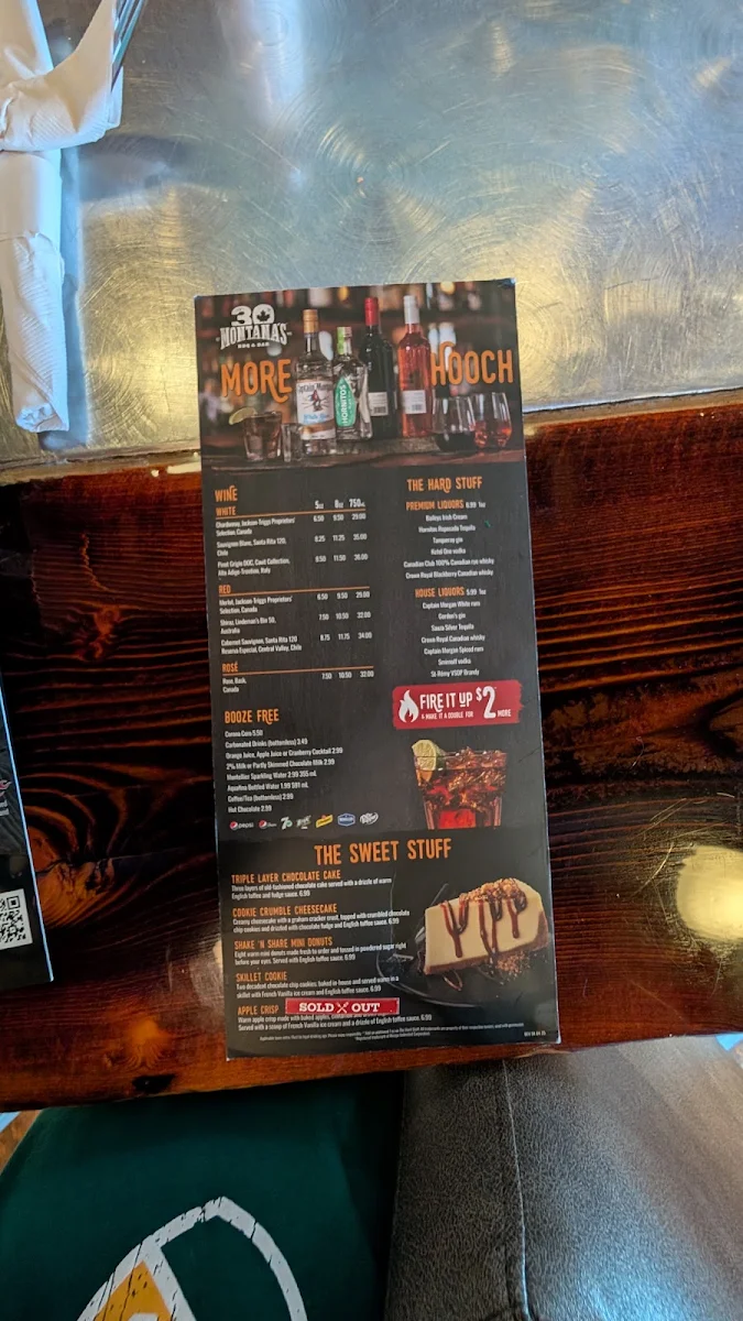 Menu, Montana’s BBQ & Bar