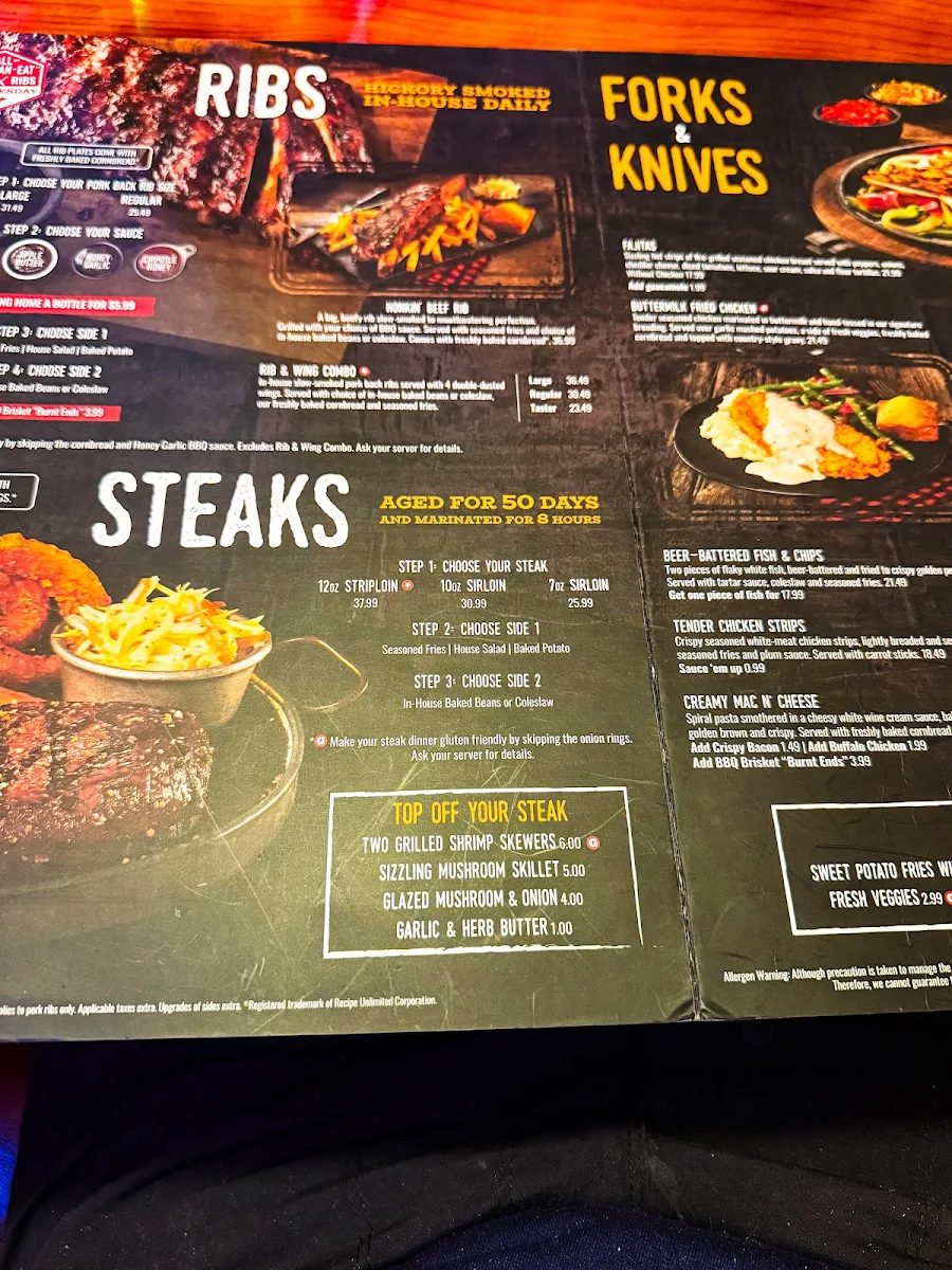 Menu, Montana’s BBQ & Bar