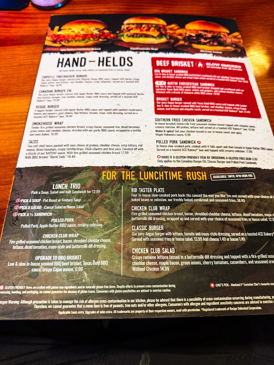 Menu, Montana’s BBQ & Bar